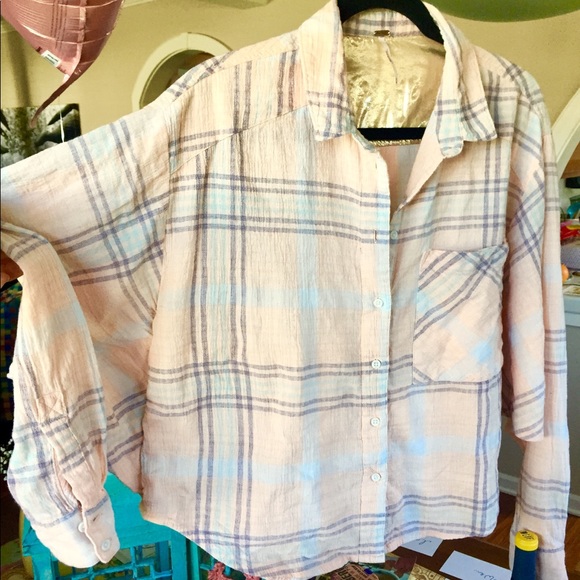 Free People Cotton Cropped Shirt Ivory Medium - Picture 5 of 7